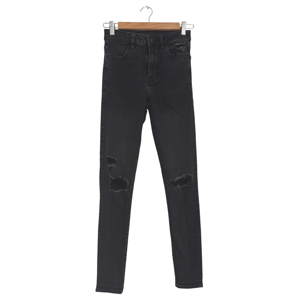 American Eagle Black Wash‎ High Waisted Ripped Distressed Skinny Jeans